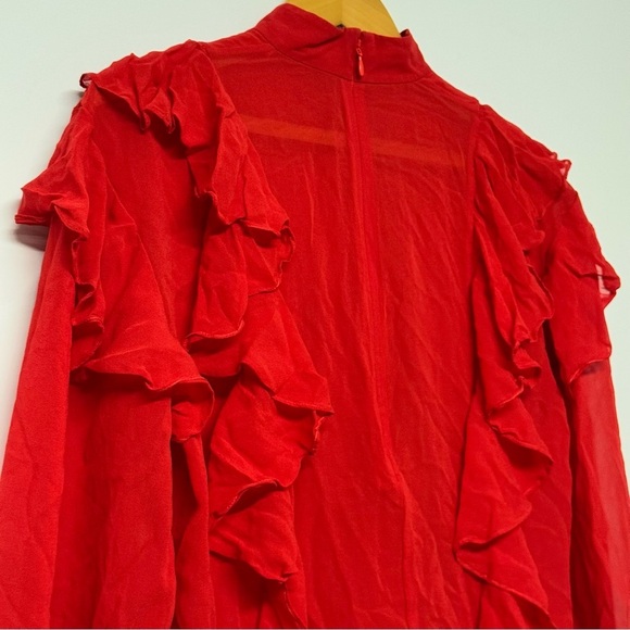 GiAMBATTiSTA VALLi x HM Red Silk Chiffon Blouse Sheer Cascade Ruffle Long Sleeve - Picture 7 of 10